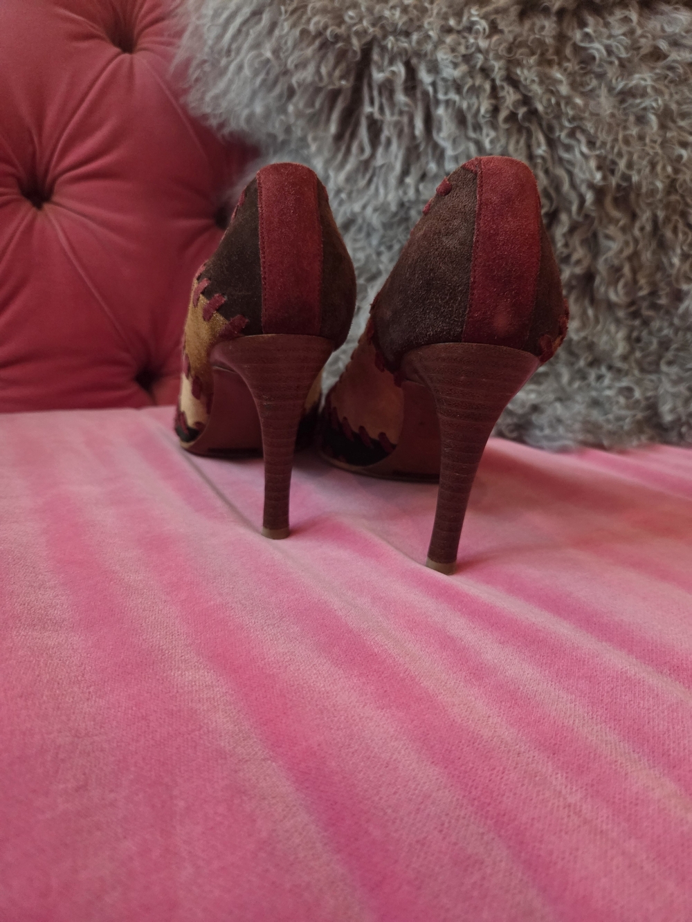 Dolce & Gabbana Vintage Suede Patchwork Heels 37.5 - Picture 5 of 8